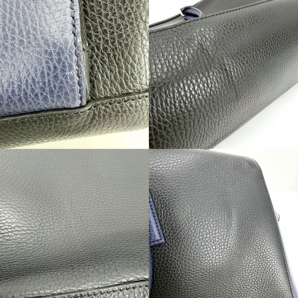 GUCCI グッチ 2WAY ブリーフケース トートバッグ ショルダーバッグ ハンドバッグ ビジネスバッグ 411872 レザー ブラック 黒 ネイビー 紺 シルバー金具 メンズ【中古品】