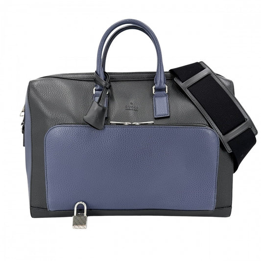 GUCCI グッチ 2WAY ブリーフケース トートバッグ ショルダーバッグ ハンドバッグ ビジネスバッグ 411872 レザー ブラック 黒 ネイビー 紺 シルバー金具 メンズ【中古品】