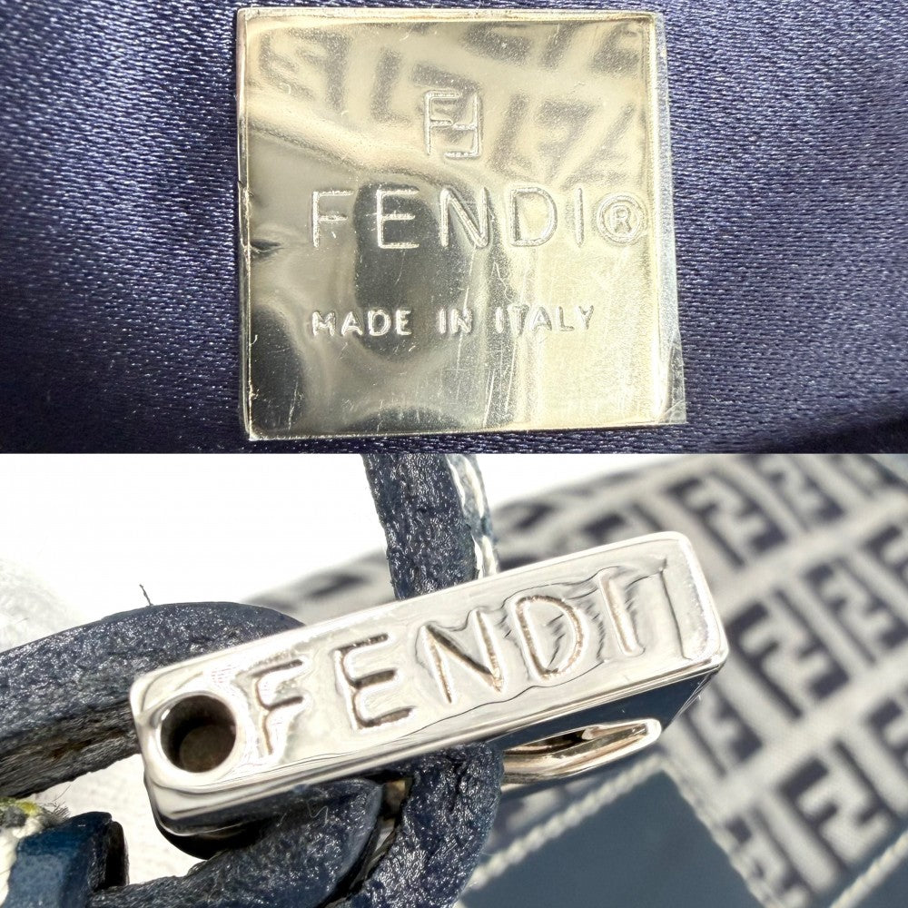 FENDI フェンディ ハンドバッグ ズッキーノ セミショルダーバッグ キャンバス レザー ネイビー 紺 シルバー金具 レディース【中古品】