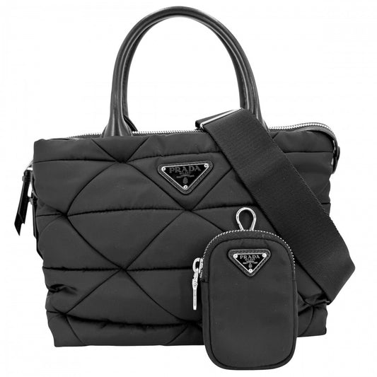PRADA プラダ 2WAY スモール パデッド ハンドバッグ ショルダーバッグ 1BG373 ナイロン ブラック 黒 シルバー金具 レディース【中古品】