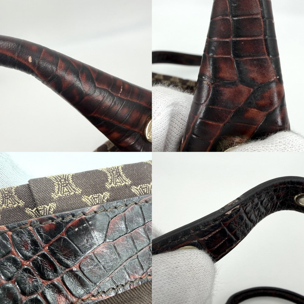 CELINE セリーヌ 2WAY マカダム ハンドバッグ ショルダーバッグ キャンバス レザー ブラウン 茶 ゴールド金具 レディース【中古品】