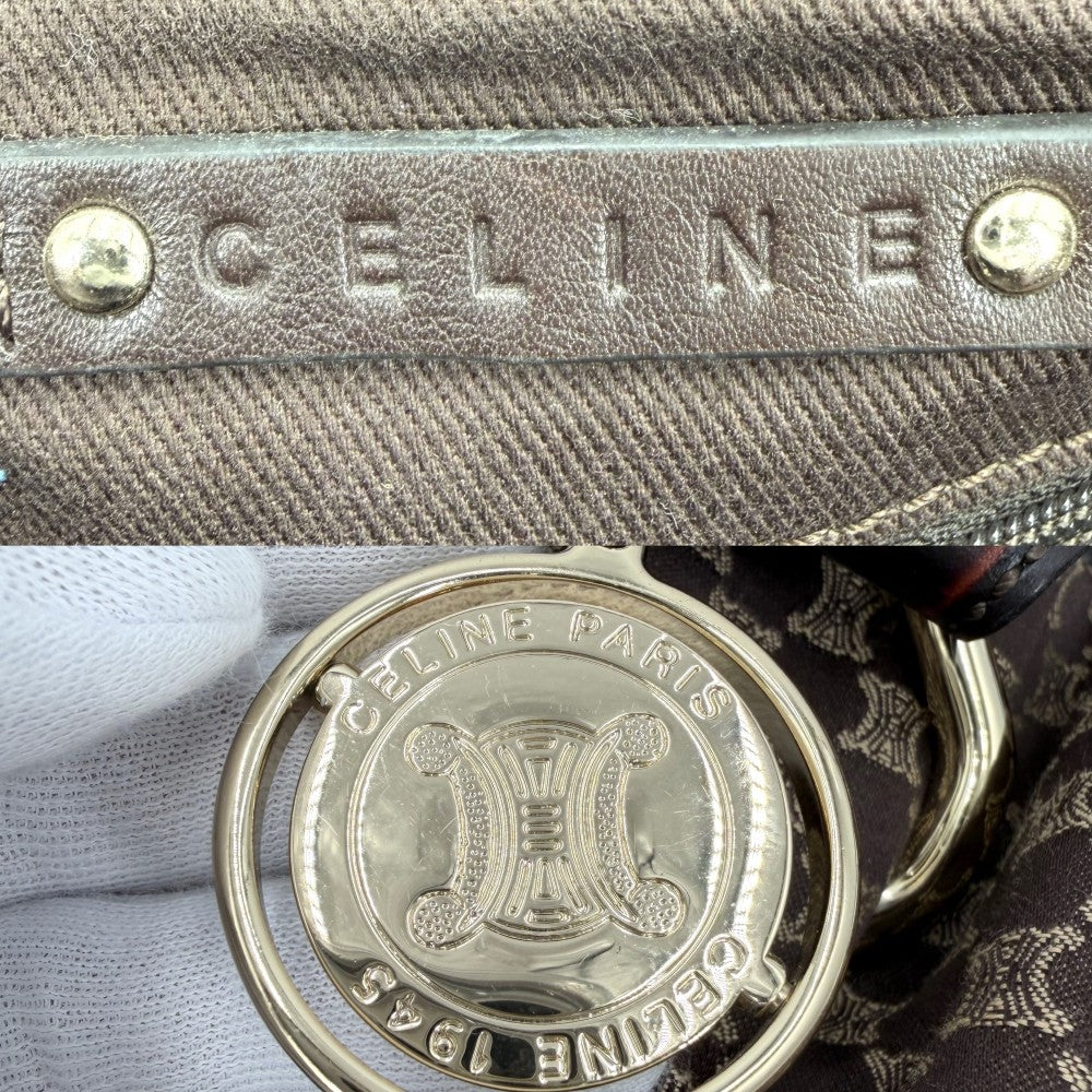 CELINE セリーヌ 2WAY マカダム ハンドバッグ ショルダーバッグ キャンバス レザー ブラウン 茶 ゴールド金具 レディース【中古品】