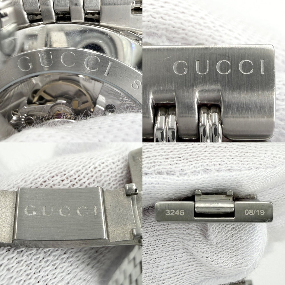 GUCCI グッチ 腕時計 デイト Gタイムレス ウォッチ タイガー AT ブラック文字盤 YA126353 自動巻き ステンレススチール シルバー ブラック 黒 メンズ【中古品】