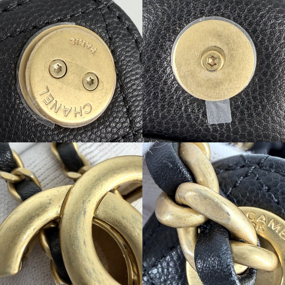 CHANEL シャネル ハンドバッグ マトラッセ シャネル25 セミショルダーバッグ ココマーク キャビアスキン ブラック 黒 ゴールド金具 レディース【中古品】