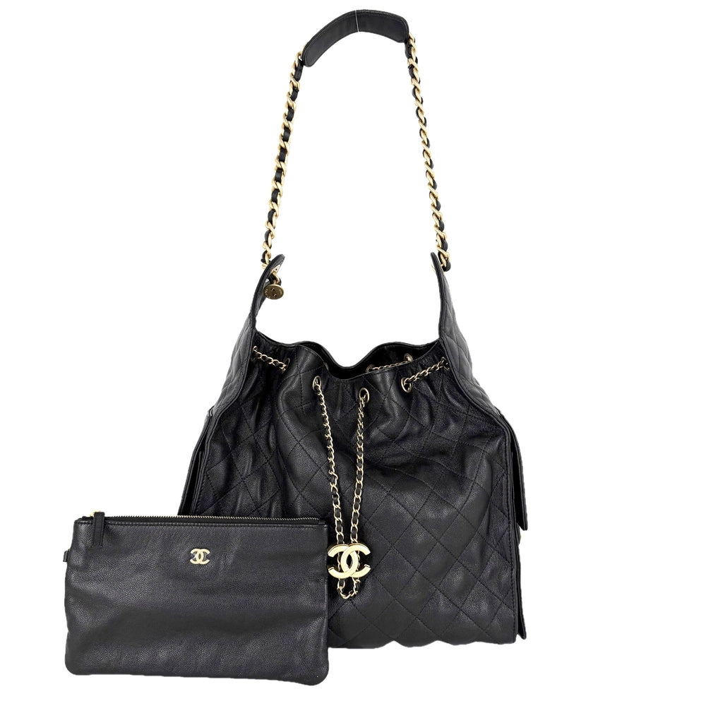 CHANEL シャネル ハンドバッグ マトラッセ シャネル25 セミショルダーバッグ ココマーク キャビアスキン ブラック 黒 ゴールド金具 レディース【中古品】