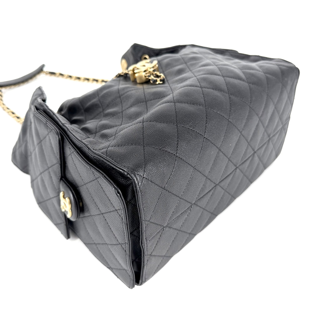 CHANEL シャネル ハンドバッグ マトラッセ シャネル25 セミショルダーバッグ ココマーク キャビアスキン ブラック 黒 ゴールド金具 レディース【中古品】