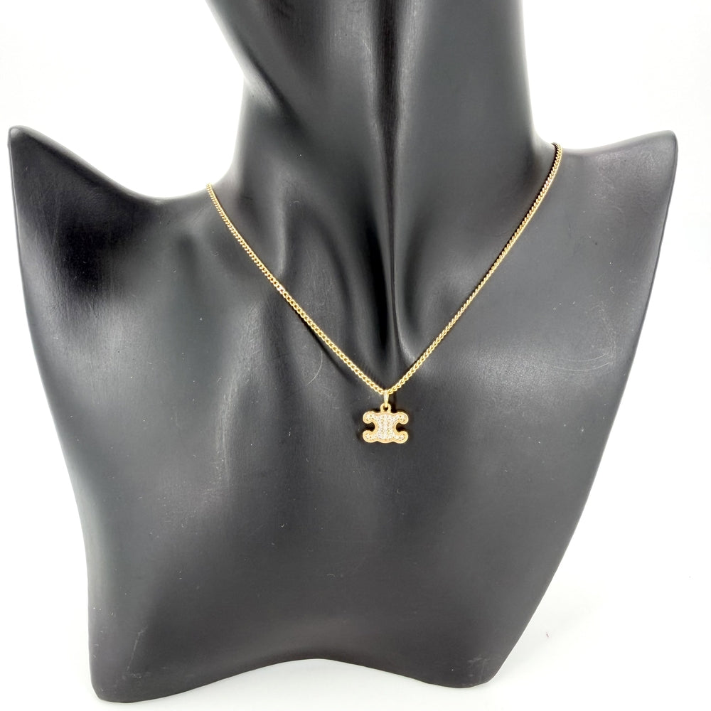 CELINE セリーヌ ネックレス トリオンフ アクセサリー ラインストーン ゴールド レディース 約3.6g【中古品】