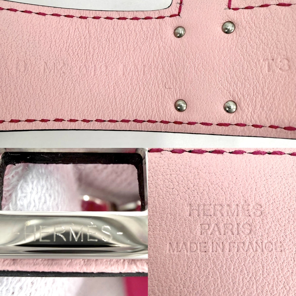 HERMES エルメス バングル ケリーツイストPM ブレスレット アクセサリー レザー B刻印 ピンク系 シルバー金具 レディース 約17.8g 2023年【中古品】