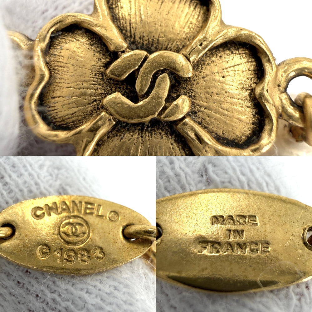 CHANEL シャネル ネックレス クローバーモチーフ ココマーク アクセサリー チョーカー GP フェイクパール ゴールド レディース 約14.1g 1983年【中古品】