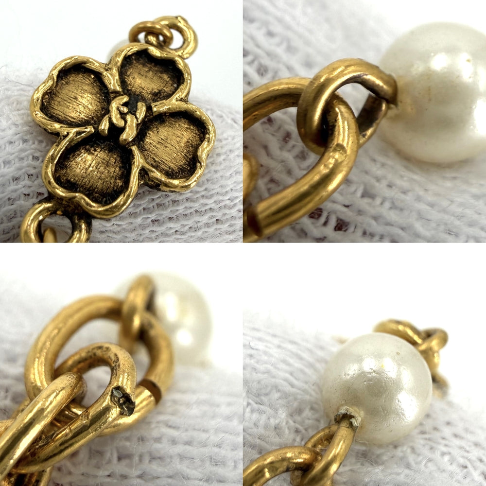 CHANEL シャネル ネックレス クローバーモチーフ ココマーク アクセサリー チョーカー GP フェイクパール ゴールド レディース 約14.1g 1983年【中古品】