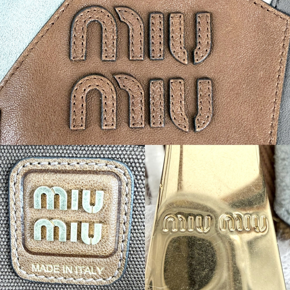 MIUMIU ミュウミュウ ハンドバッグ パッチワーク ボー トートバッグ 5BB173 レザー スエード ブラウン 茶 マルチカラー ゴールド金具 レディース【中古品】