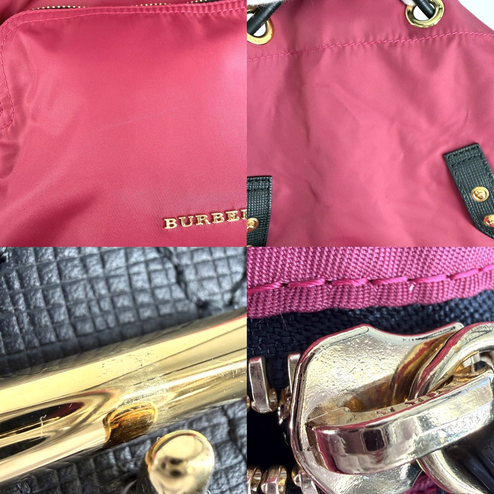 BURBERRY バーバリー リュック バックパック ナイロン レザー ピンク ブラック 黒 ゴールド金具 レディース【中古品】