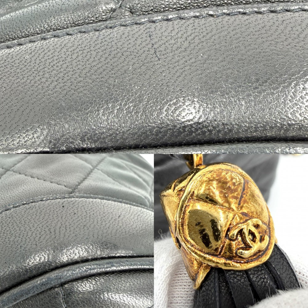 CHANEL シャネル ショルダーバッグ マトラッセ 巾着 ミニバッグ チェーンショルダー ポシェット ココマーク フリンジ ラムスキン ブラック 黒 ゴールド金具 レディース【中古品】