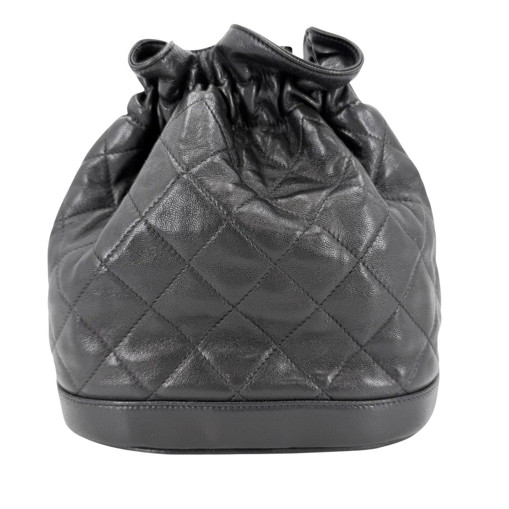 CHANEL シャネル ショルダーバッグ マトラッセ 巾着 ミニバッグ チェーンショルダー ポシェット ココマーク フリンジ ラムスキン ブラック 黒 ゴールド金具 レディース【中古品】