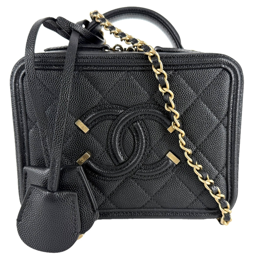 CHANEL シャネル 2WAY CCフィリグリー バニティバッグ ミニポシェット ココマーク マトラッセ ハンドバッグ ショルダーバッグ キャビアスキン ブラック 黒 ゴールド金具 レディース【中古品】