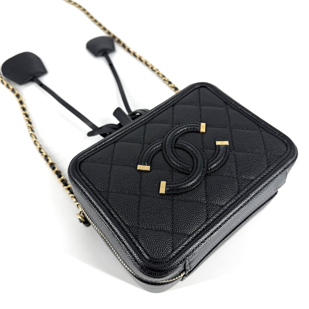 CHANEL シャネル 2WAY CCフィリグリー バニティバッグ ミニポシェット ココマーク マトラッセ ハンドバッグ ショルダーバッグ キャビアスキン ブラック 黒 ゴールド金具 レディース【中古品】