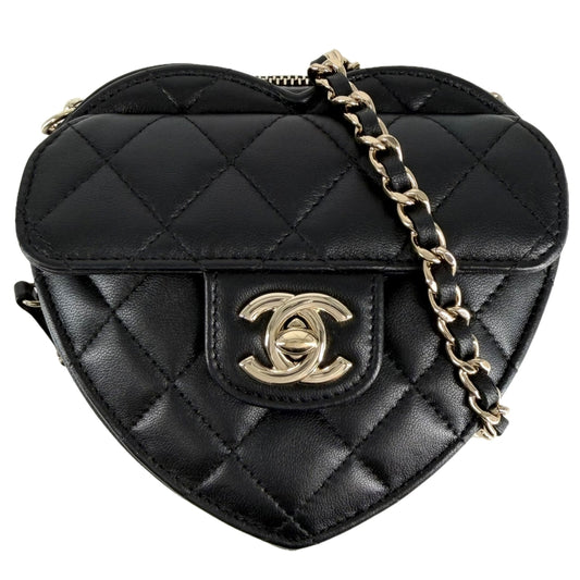 CHANEL シャネル ショルダーバッグ ミニチェーンショルダーバッグ マトラッセ ポシェット ハート ココマーク ラムスキン ブラック 黒 ゴールド金具 レディース【中古品】