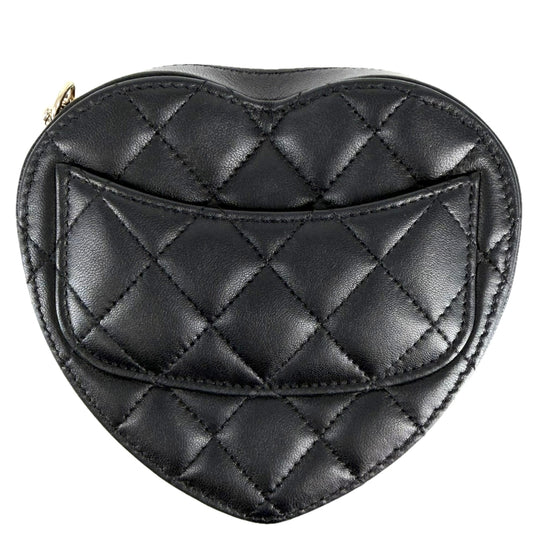 CHANEL シャネル ショルダーバッグ ミニチェーンショルダーバッグ マトラッセ ポシェット ハート ココマーク ラムスキン ブラック 黒 ゴールド金具 レディース【中古品】