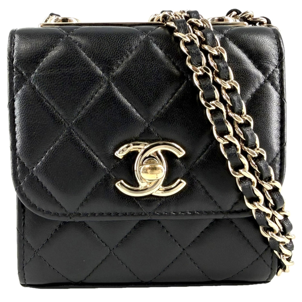 CHANEL シャネル ショルダーバッグ ココマーク ミニバッグ マトラッセ チェーン ラムスキン ブラック 黒 ゴールド金具 レディース【中古品】