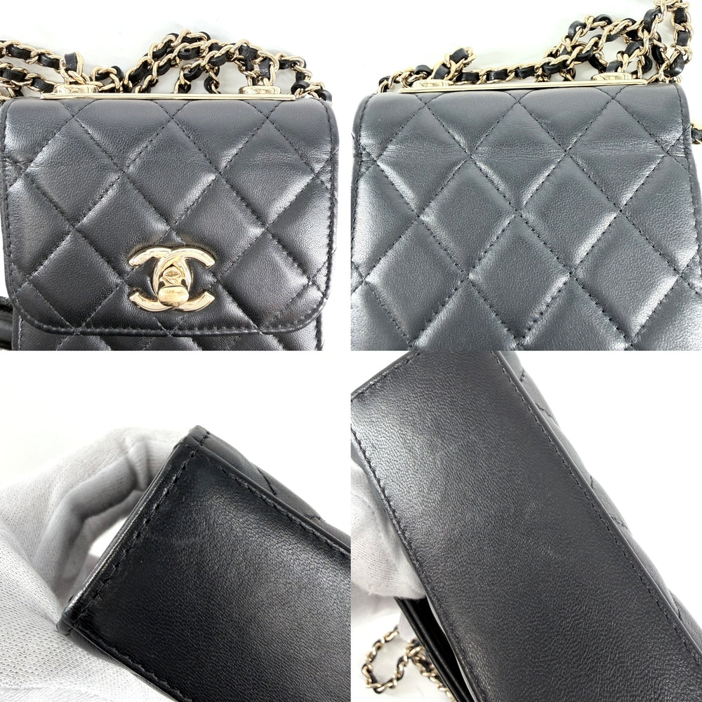 CHANEL シャネル ショルダーバッグ ココマーク ミニバッグ マトラッセ チェーン ラムスキン ブラック 黒 ゴールド金具 レディース【中古品】