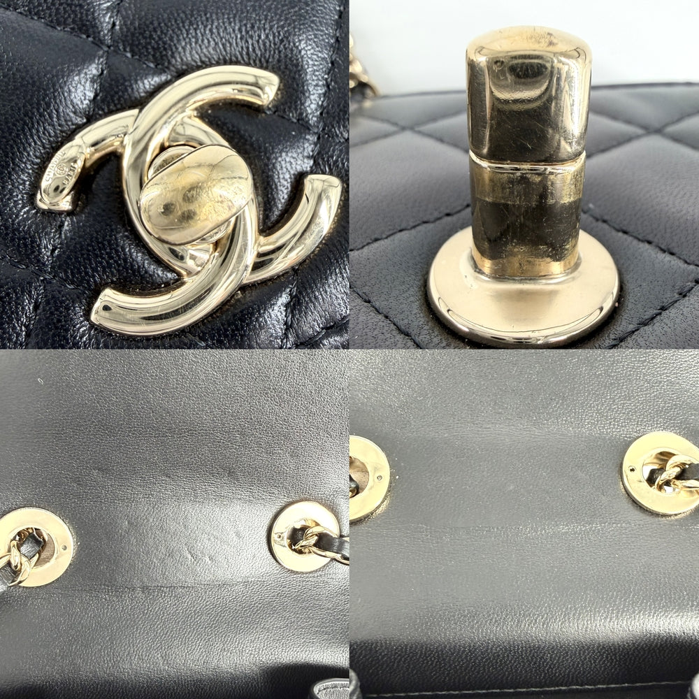 CHANEL シャネル ショルダーバッグ ココマーク ミニバッグ マトラッセ チェーン ラムスキン ブラック 黒 ゴールド金具 レディース【中古品】