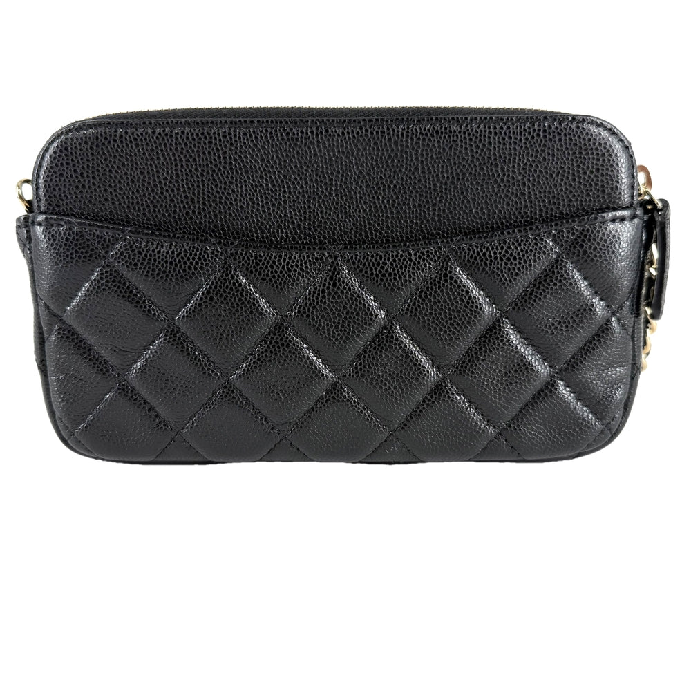 CHANEL シャネル チェーンウォレット マトラッセ ココマーク ショルダーバッグ 長財布 キャビアスキン ブラック 黒 ゴールド金具 レディース【中古品】