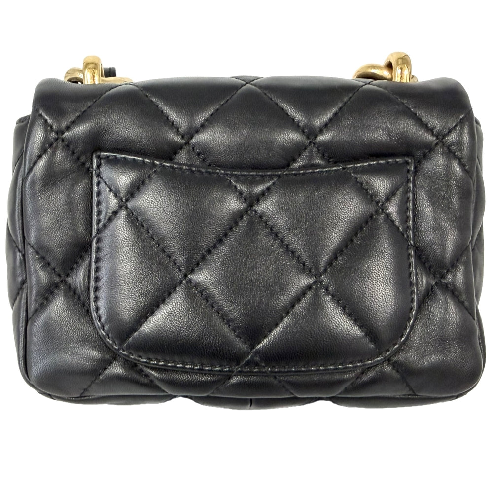 CHANEL シャネル ショルダーバッグ ミニマトラッセ チェーンショルダー ターンロック Mini Matelasse ココマーク ラムスキン ブラック 黒 ゴールド金具 レディース【中古品】