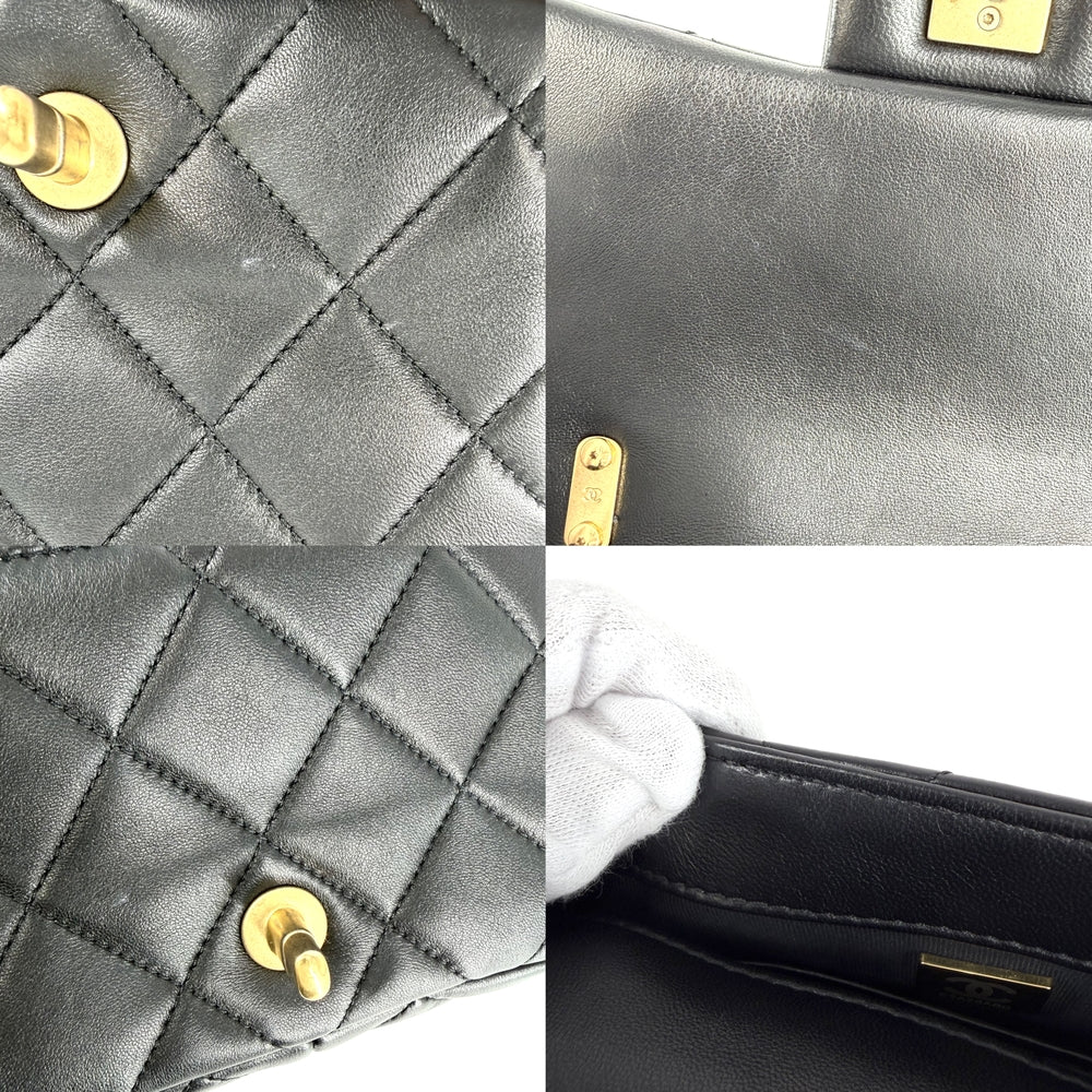 CHANEL シャネル ショルダーバッグ ミニマトラッセ チェーンショルダー ターンロック Mini Matelasse ココマーク ラムスキン ブラック 黒 ゴールド金具 レディース【中古品】