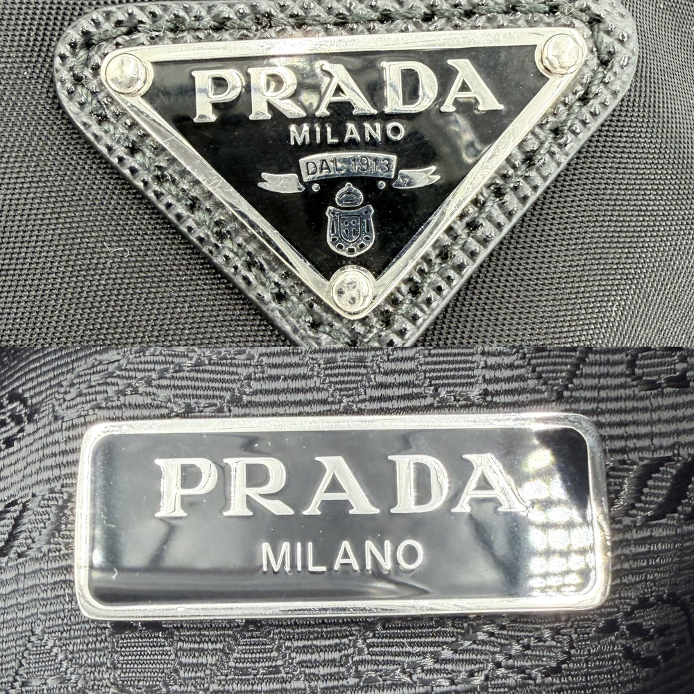 PRADA プラダ ポーチ Re-Nylonドローストリング 巾着 1NS369 ナイロン ブラック 黒 シルバー金具 レディース【中古品】
