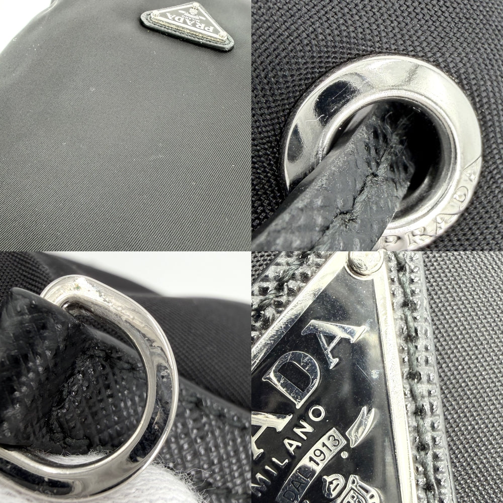 PRADA プラダ ポーチ Re-Nylonドローストリング 巾着 1NS369 ナイロン ブラック 黒 シルバー金具 レディース【中古品】