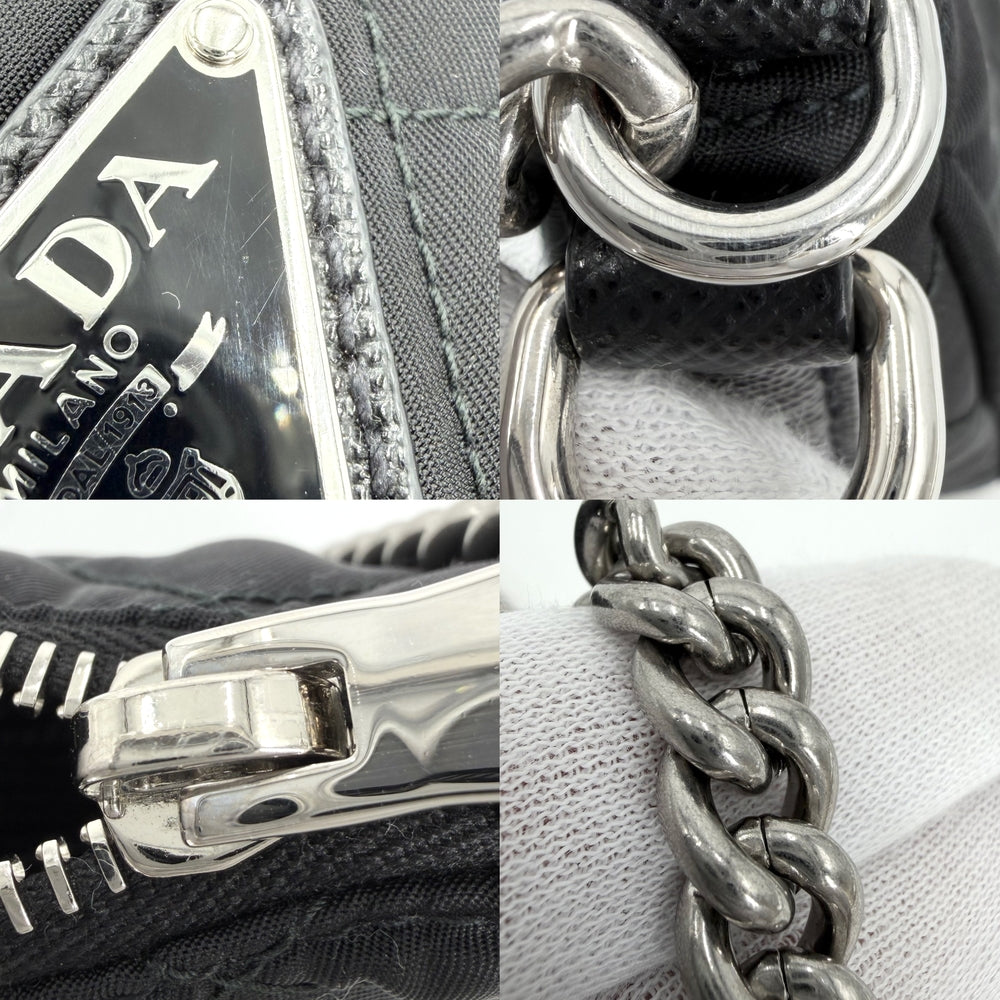 PRADA プラダ 2WAY キルティング ハンドバッグ ショルダーバッグ トライアングルロゴ 1BH026 ナイロン レザー ブラック 黒 シルバー金具 レディース【中古品】