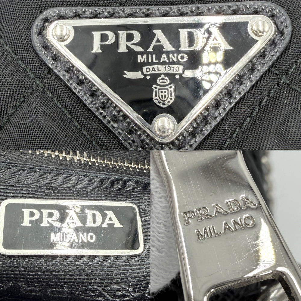 PRADA プラダ 2WAY キルティング ハンドバッグ ショルダーバッグ トライアングルロゴ 1BH026 ナイロン レザー ブラック 黒 シルバー金具 レディース【中古品】