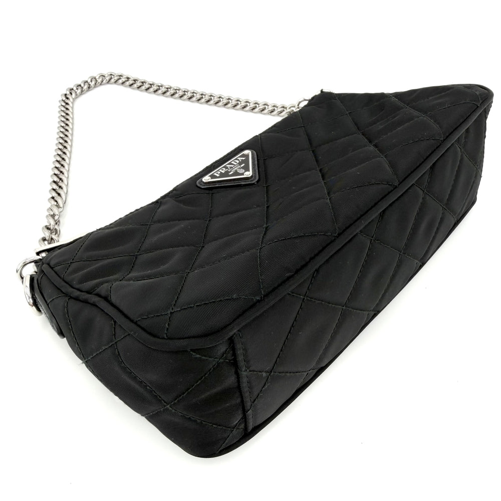 PRADA プラダ 2WAY キルティング ハンドバッグ ショルダーバッグ トライアングルロゴ 1BH026 ナイロン レザー ブラック 黒 シルバー金具 レディース【中古品】