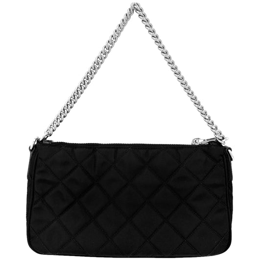 PRADA プラダ 2WAY キルティング ハンドバッグ ショルダーバッグ トライアングルロゴ 1BH026 ナイロン レザー ブラック 黒 シルバー金具 レディース【中古品】