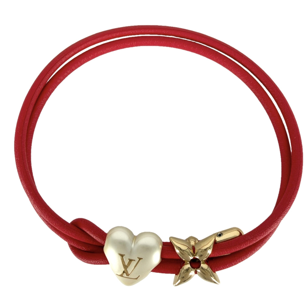 LOUIS VUITTON ルイヴィトン ブレスレット LVブルームパールハート アクセサリー M4719Z レッド 赤 ゴールド金具 レディース【中古品】