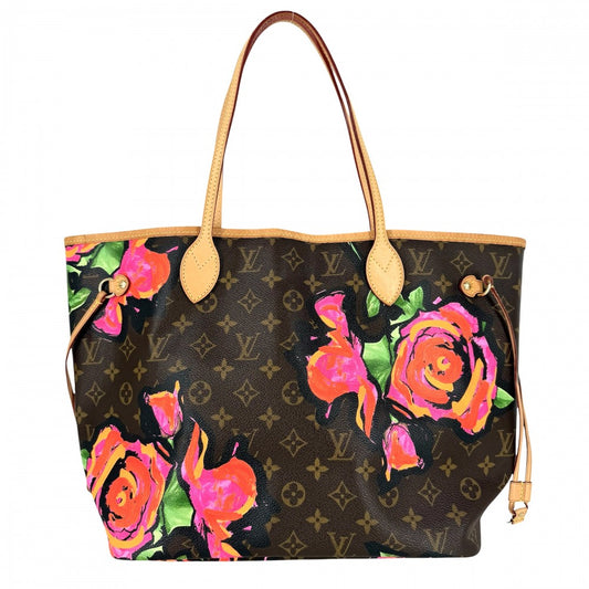 LOUIS VUITTON ルイヴィトン トートバッグ モノグラムローズ ネヴァーフルMM ハンドバッグ M48613 ブラウン 茶 ピンク ゴールド金具 レディース【中古品】