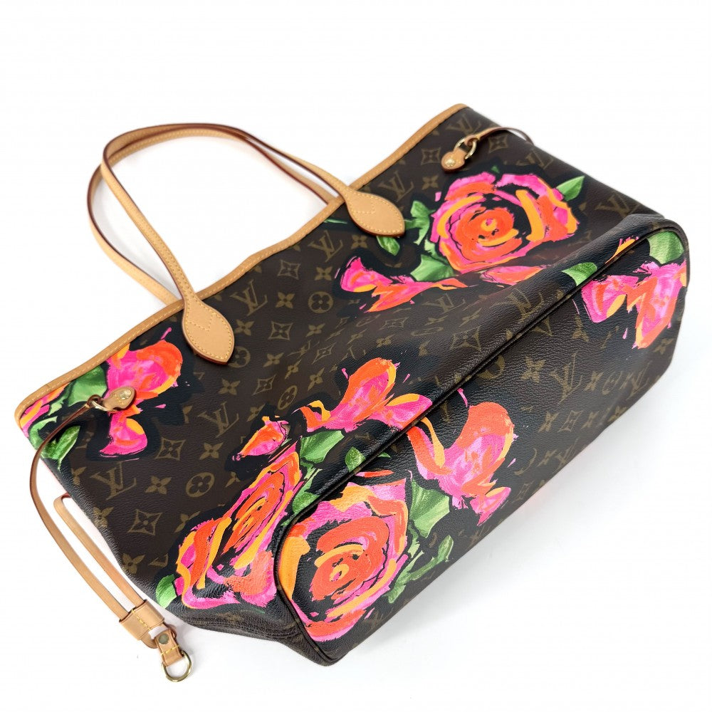 LOUIS VUITTON ルイヴィトン トートバッグ モノグラムローズ ネヴァーフルMM ハンドバッグ M48613 ブラウン 茶 ピンク ゴールド金具 レディース【中古品】