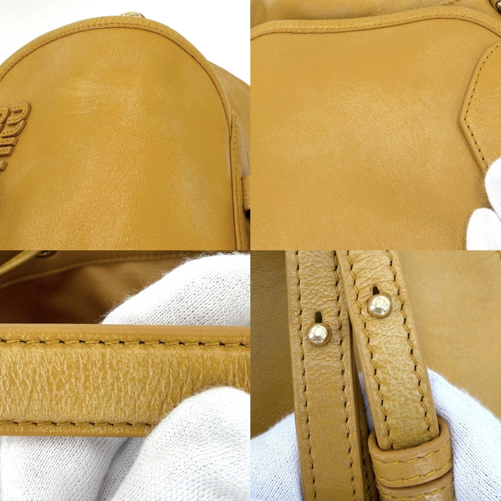 MIUMIU ミュウミュウ 2WAY バックパック リュックサック ハンドバッグ マスタード レザー イエロー ゴールド金具 レディース【中古品】