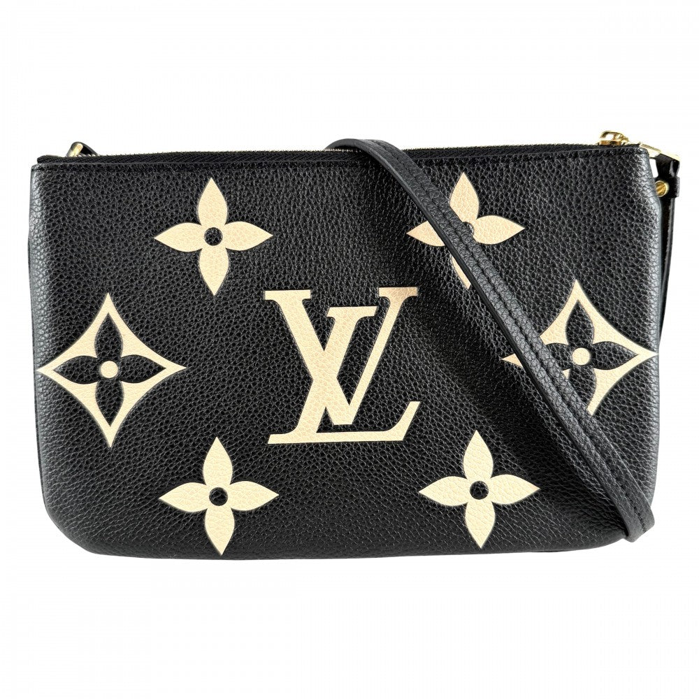 LOUIS VUITTON ルイヴィトン ショルダーバッグ モノグラムアンプラント ポシェット・ドゥーブルジップ M80787 ブラック 黒 ベージュ ゴールド金具 レディース【中古品】