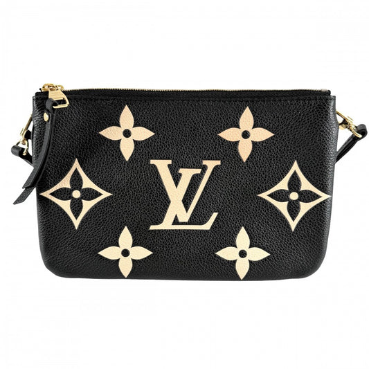 LOUIS VUITTON ルイヴィトン ショルダーバッグ モノグラムアンプラント ポシェット・ドゥーブルジップ M80787 ブラック 黒 ベージュ ゴールド金具 レディース【中古品】