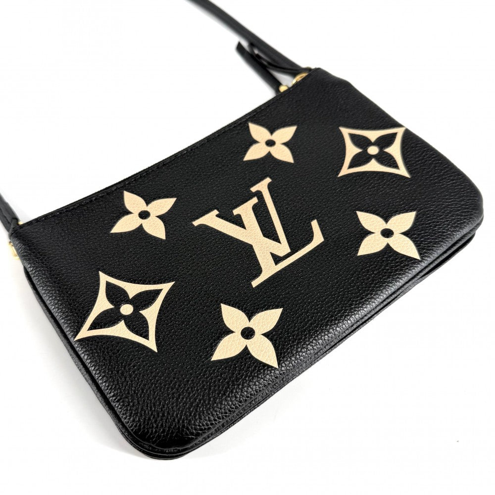 LOUIS VUITTON ルイヴィトン ショルダーバッグ モノグラムアンプラント ポシェット・ドゥーブルジップ M80787 ブラック 黒 ベージュ ゴールド金具 レディース【中古品】