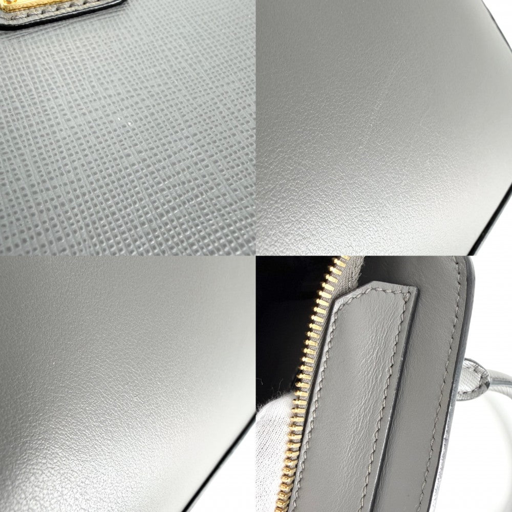 PRADA プラダ 2WAY トライアングルロゴ ハンドバッグ ショルダーバッグ 1BA380 レザー グレー ゴールド金具 レディース【中古品】