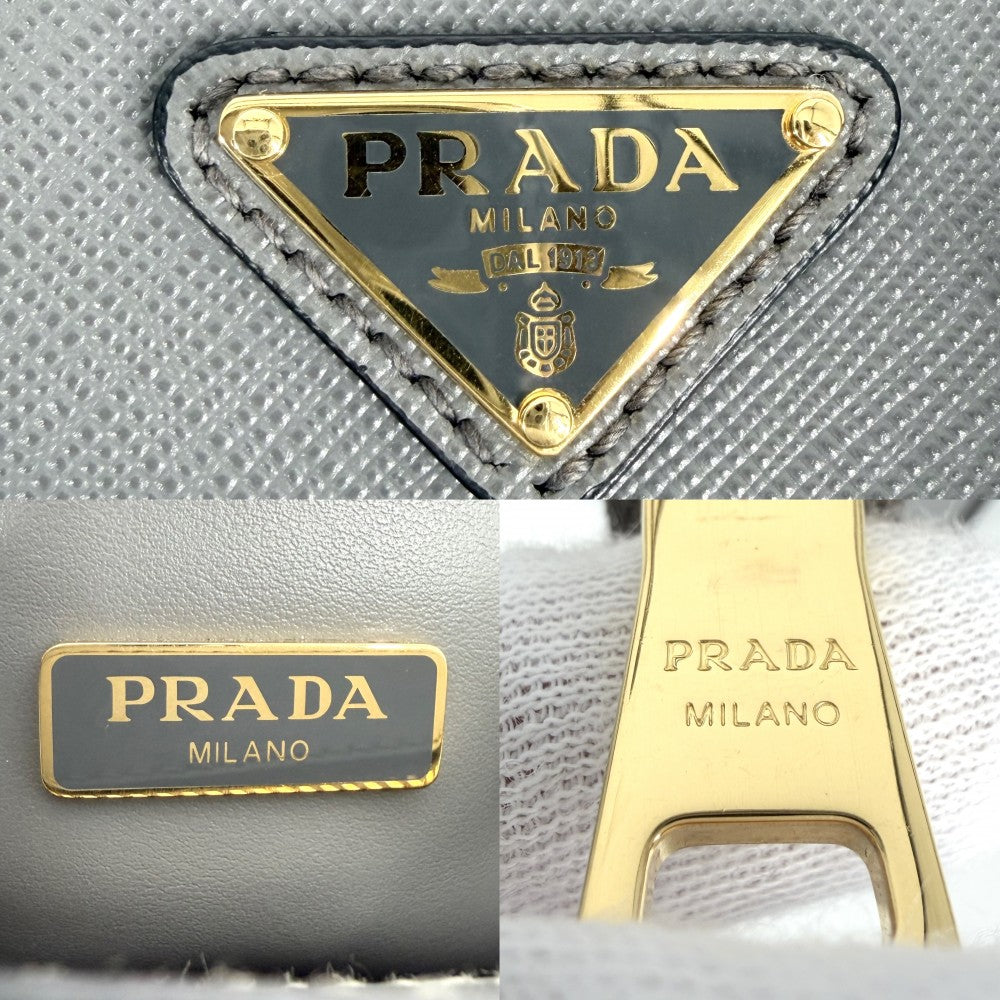 PRADA プラダ 2WAY トライアングルロゴ ハンドバッグ ショルダーバッグ 1BA380 レザー グレー ゴールド金具 レディース【中古品】
