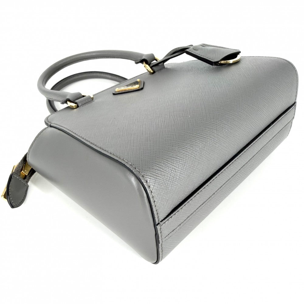 PRADA プラダ 2WAY トライアングルロゴ ハンドバッグ ショルダーバッグ 1BA380 レザー グレー ゴールド金具 レディース【中古品】