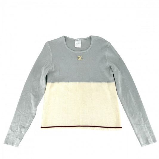 CHANEL シャネル トップス ココマーク アパレル 服 トレーナー 50 グレー アイボリー ゴールド金具 春 秋 冬 ウール レディース【中古品】
