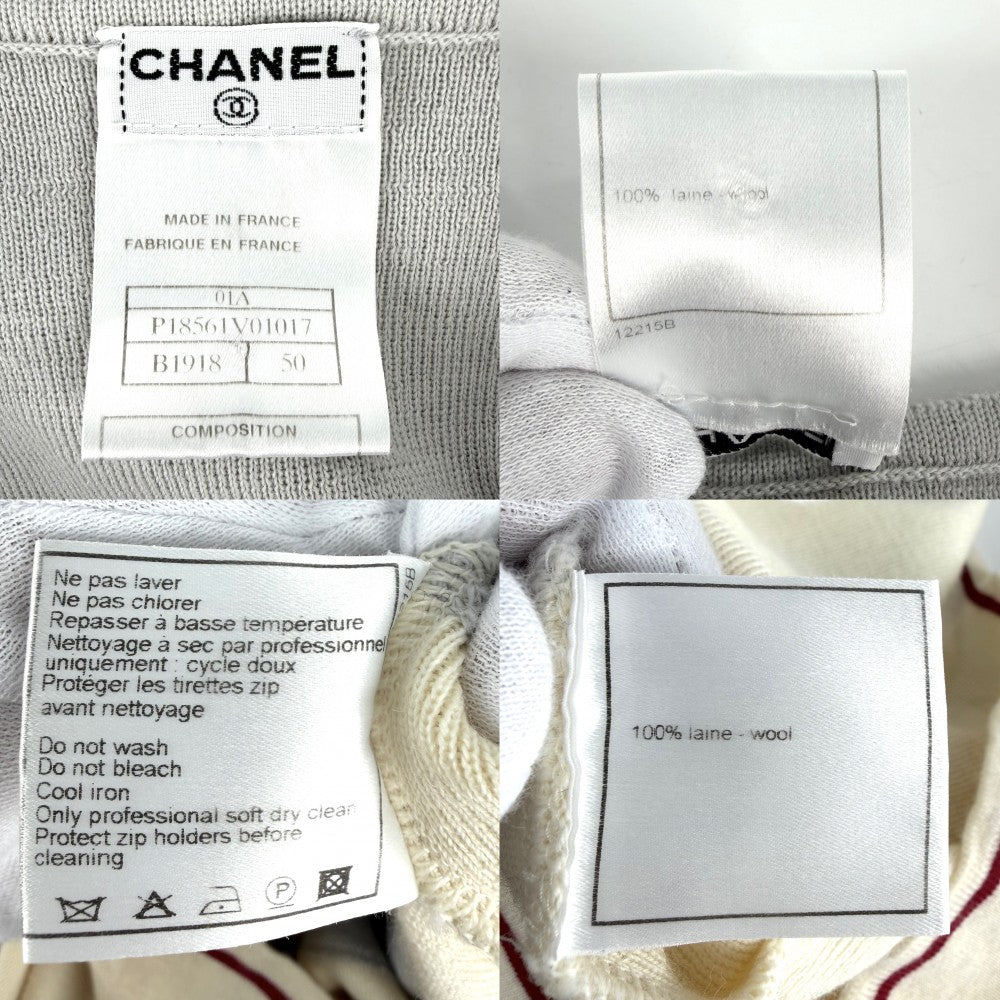 CHANEL シャネル トップス ココマーク アパレル 服 トレーナー 50 グレー アイボリー ゴールド金具 春 秋 冬 ウール レディース【中古品】