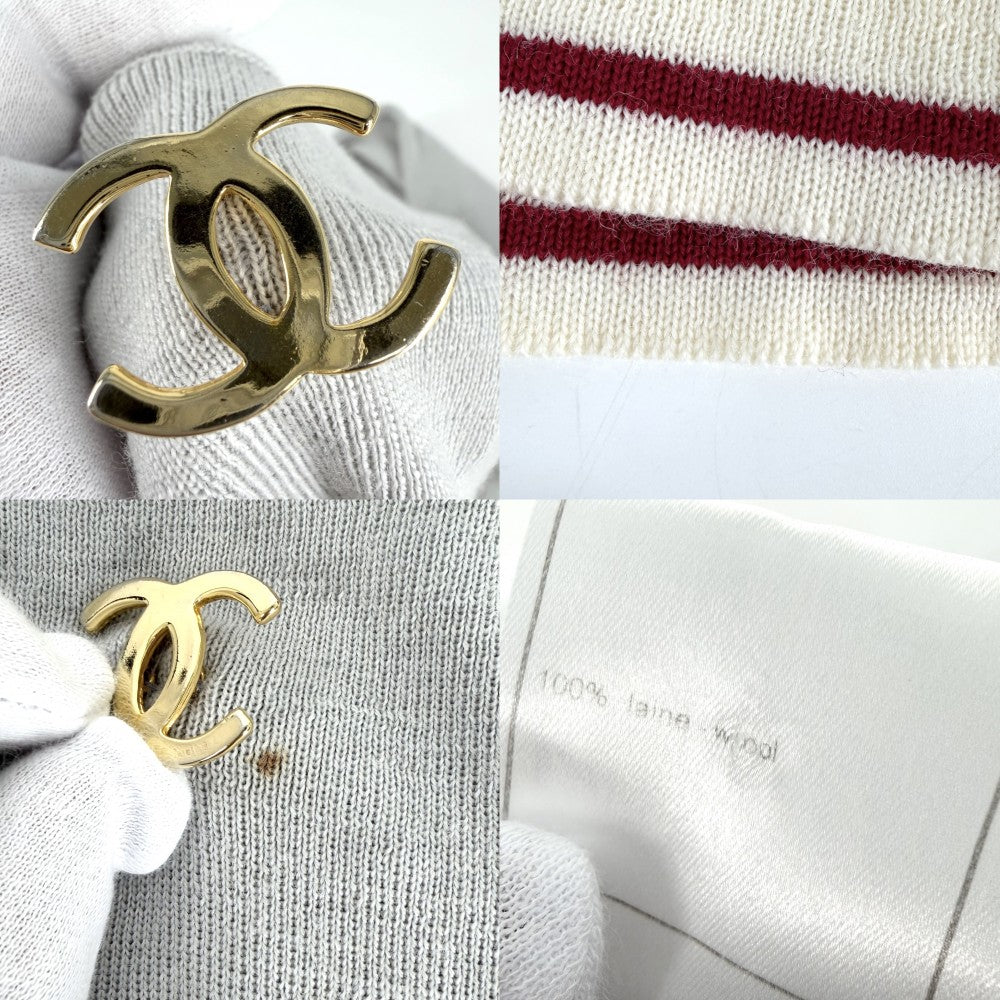 CHANEL シャネル トップス ココマーク アパレル 服 トレーナー 50 グレー アイボリー ゴールド金具 春 秋 冬 ウール レディース【中古品】