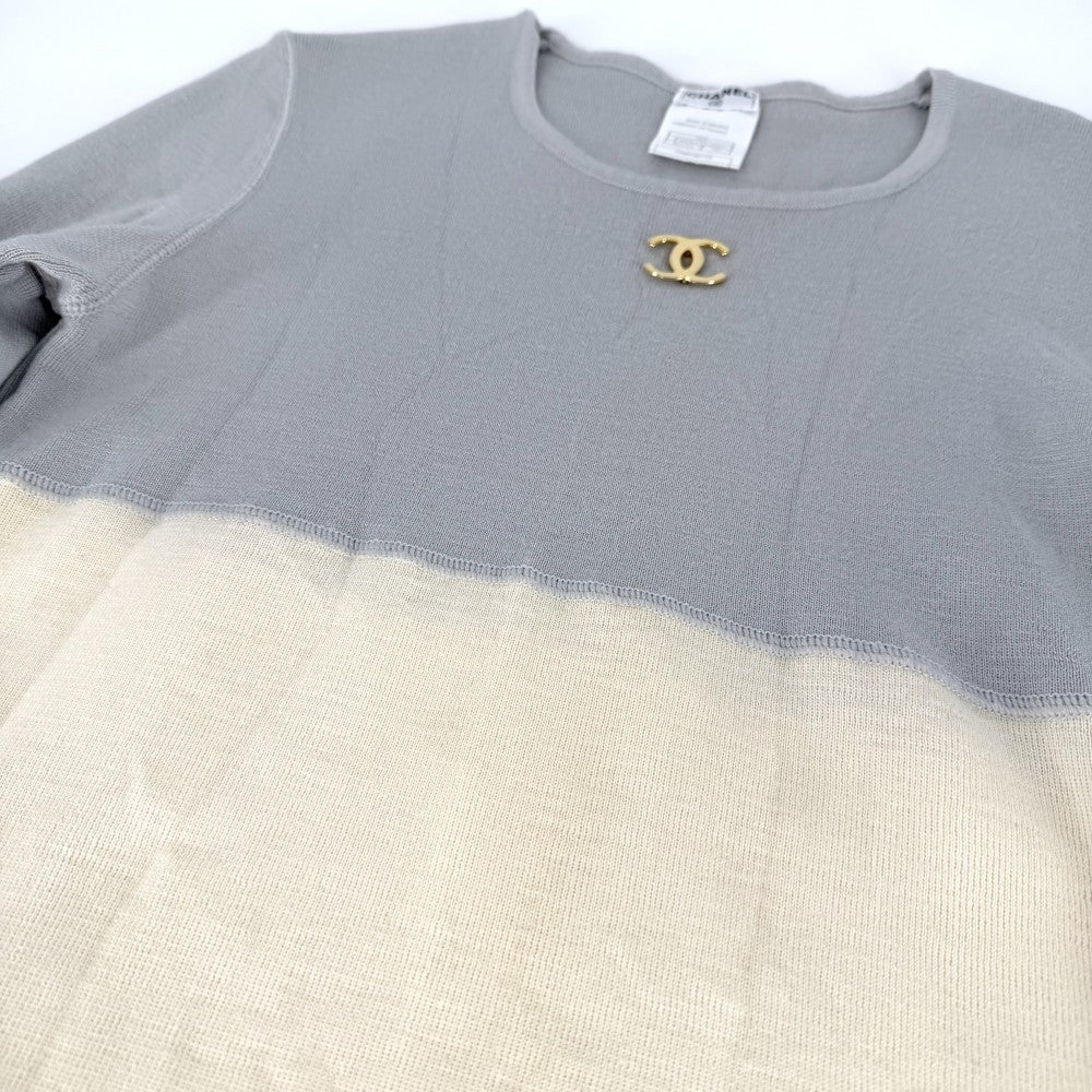 CHANEL シャネル トップス ココマーク アパレル 服 トレーナー 50 グレー アイボリー ゴールド金具 春 秋 冬 ウール レディース【中古品】