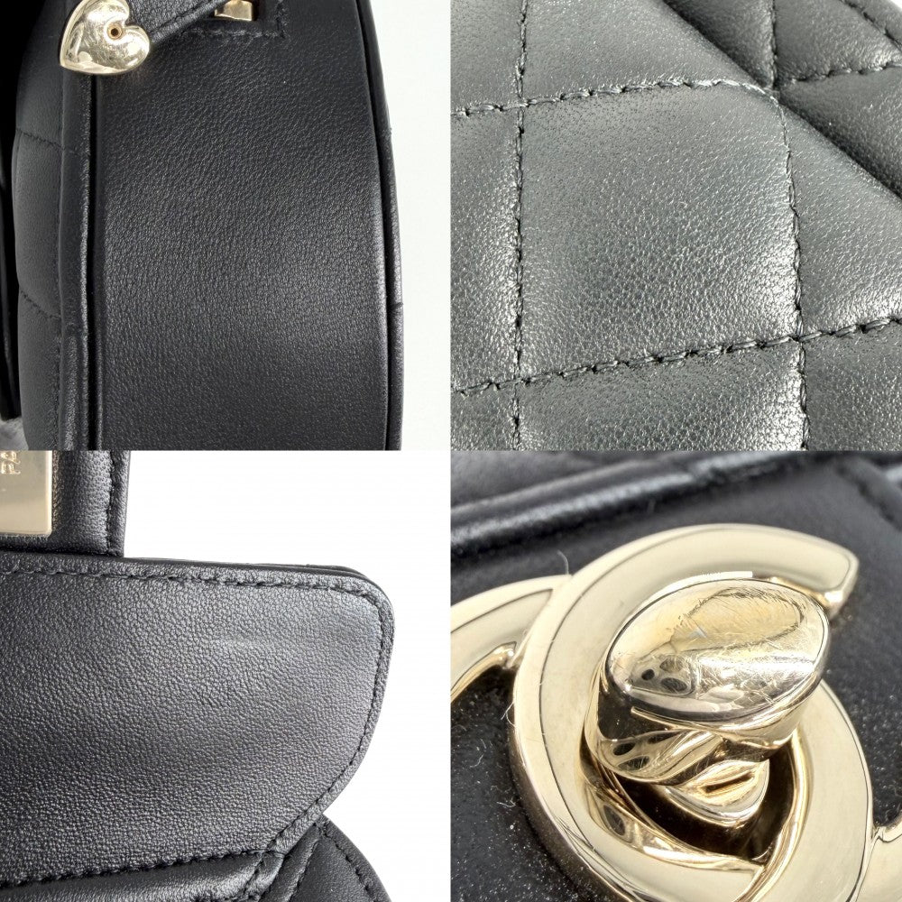 CHANEL シャネル ショルダーバッグ マトラッセ ハート ココマーク 小さめ ラムスキン ブラック 黒 ゴールド金具 レディース【中古品】