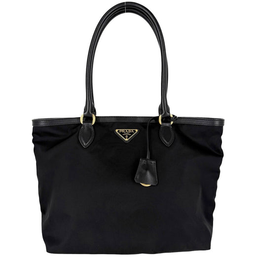 PRADA プラダ ハンドバッグ トライアングルロゴ トートバッグ 1GB158 ナイロン ブラック 黒 ゴールド金具 レディース【中古品】